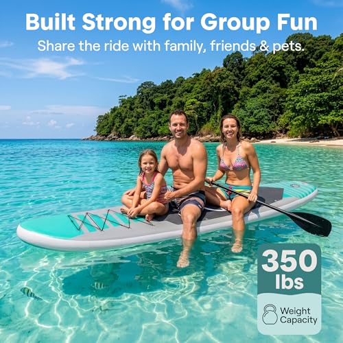 Image of SereneLife 10'6 inch Inflatable Stand Up Paddle Board with Premium SUP Accessories - 32 inch Wide Stable Design with Non-Slip EVA Deck Pad, for Youth and Adults, 350 lbs. Capacity