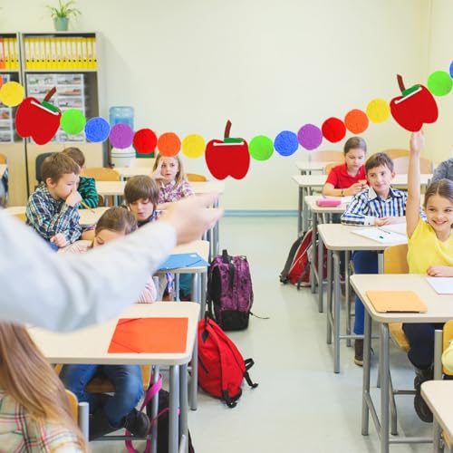 Image of 3 Pcs Back to School Felt Banner Apple Garland Classroom Return to School Pom Pom Ball Colorful Pompom Hanging Banner Hanging Garlands for First Day of School Classroom Decoration