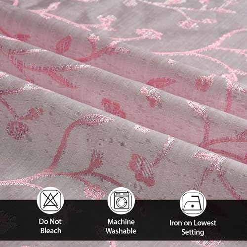 Image of FRESH FROM LOOM Heavy Jari Jacquard Premium Luxury Semi Blackout Curtain 8 Feet Long Door & Window | Double Stitch | Eyelet Ring | Floral Print | Anti-Shrink Parda (8ft, Pink, 2pc)
