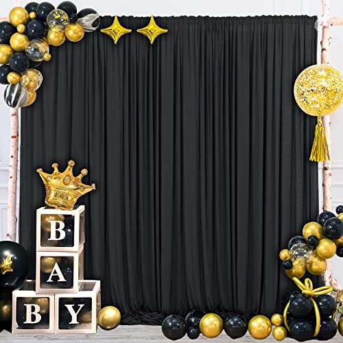 Image of 40x10ft Black Backdrop Curtain for Wedding Parties Wrinkle Free Fabric Black Drapes Backdrop Decoration for Baby Shower Birthday Photography Decoration 8 Panels, 5ft x 10ft