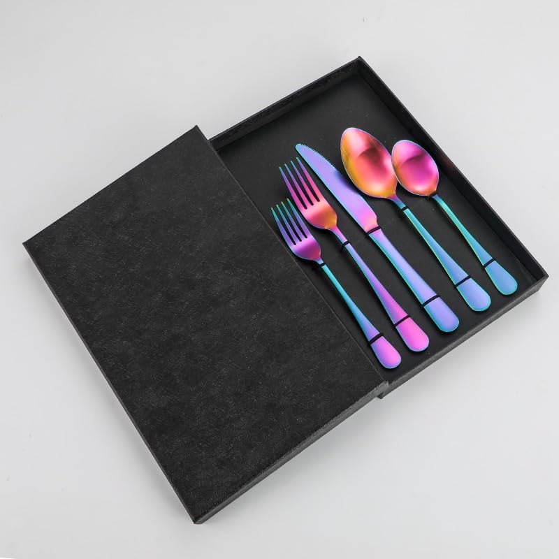 Silverware Flatware Set, 5/20/30/40 Pieces Matte Stainless Steel Cutlery Creative Steak Knife, Fork And Spoon Cutlery Set (Color : Black, Size : 4Set-20Pcs)