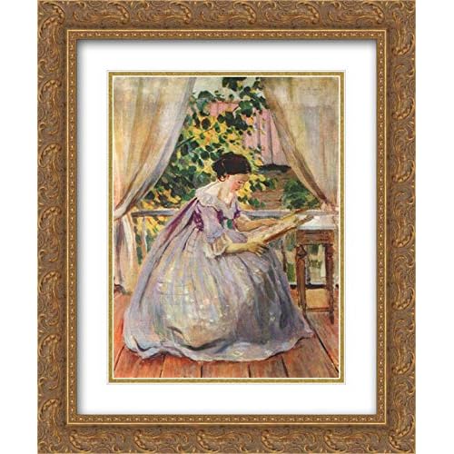 Lady Embroidering 20×24 Gold Ornate Frame and Double Matted Museum Art Print by Victor Borisov