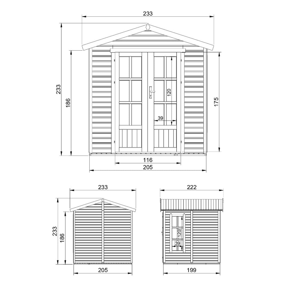 TIMBELA M351FB Cabane en Bois avec Plancher et Bardeaux Bitumineux Rouges, L233xP222xH233 cm – Abri Multifonctionnel, Bureau, Atelier, Studio Jardin