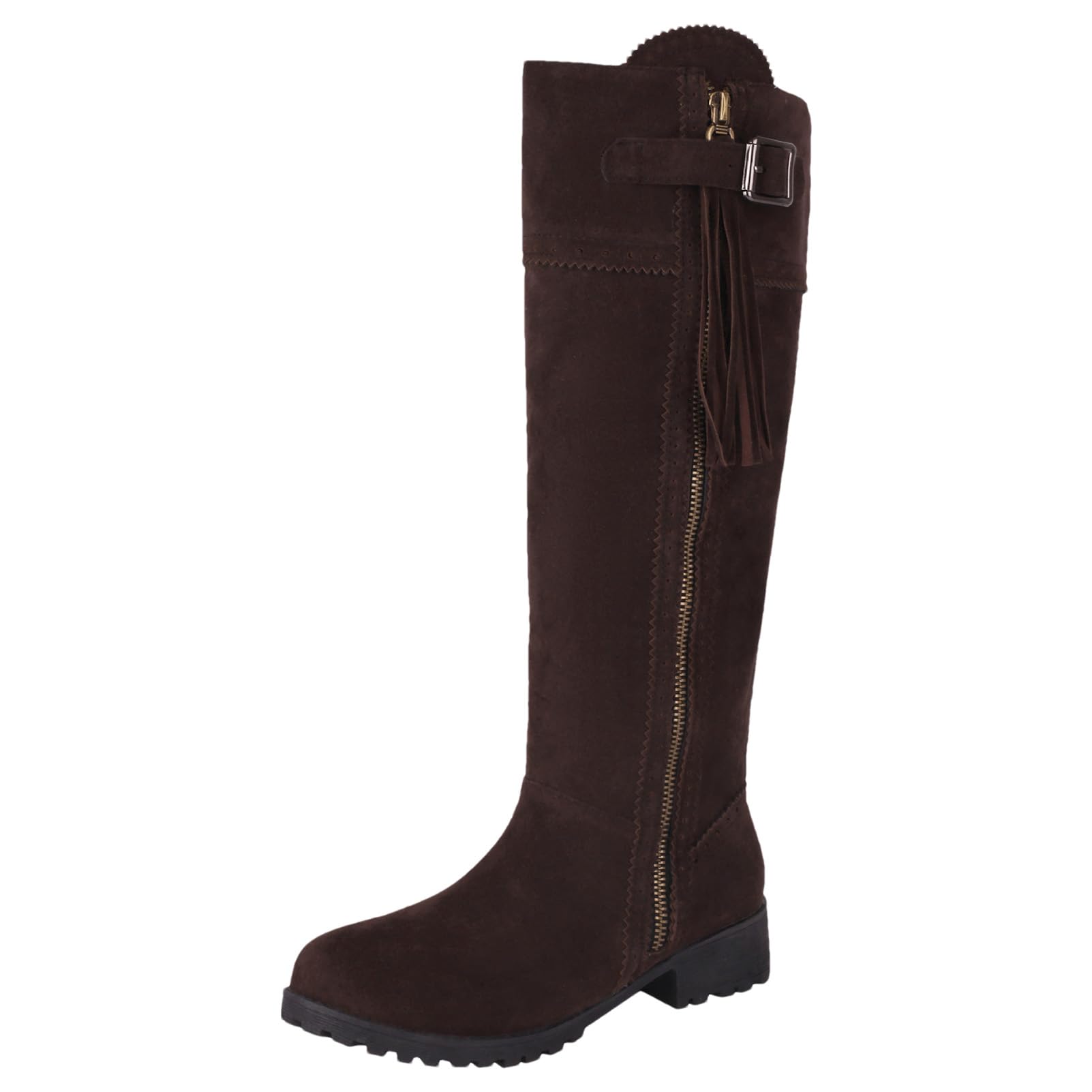 rismart Stivali Al Ginocchio Donna Punta Rotonda Tacco Grosso Zip laterale Stivali Lunghi Scarpe Autunno Inverno