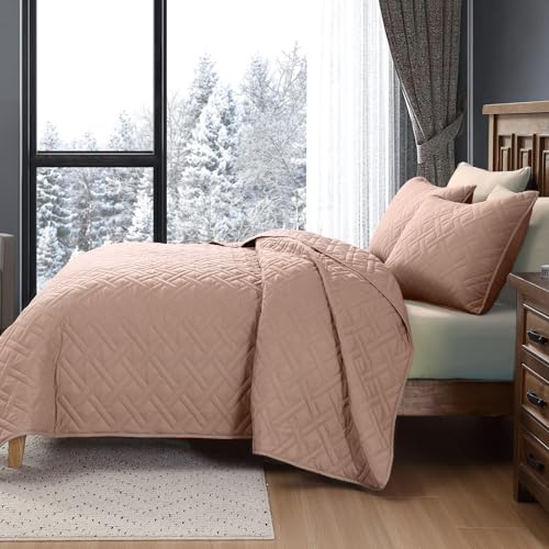 Juego de edredón King microfibra marrón arena Cleva colcha edredones cama 4