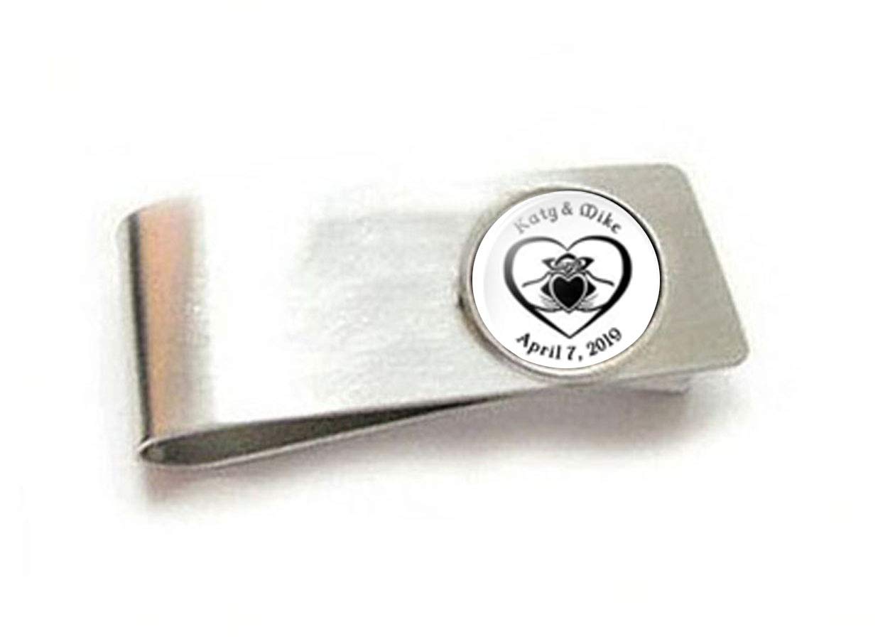 Heart Claddagh Money Clip, Celtic Personalized Name Date Money Holder