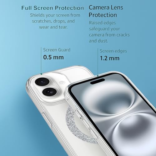 Image of AIBEX Back Cover Case Compatible with iPhone 16 Plus | Glitter Ring Cute Shiny Colorful Bling Case (Compatible with Magsafe) | Transparent PC+TPU Glossy Shiny Cover for Girls & Women - Silver