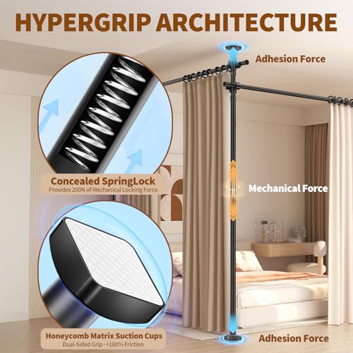 Image of Room Divider for Room Separation,4-10ft(H) 28-140inch(W) Adjustable Temporary Privacy Wall Divider, Tension Curtain Rods No Drilling, Heavy Duty Partition Space Separator Freestanding,Black