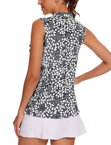 Image of Tanst Sky Women's Sleeveless Golf Shirt Quick Dry Zip Up Workout Tennis Tops with Pockets