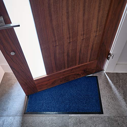 Sierra Concepts 2-Pack Front Door Mat Ribbed Blue - Indoor Outdoor Floor Doormat Entryway Welcome Mats - Entrance Shoe Scraper, Entry Inside Outside Garage Traffic Utility Porch Area, 30" X 17" #TOP5