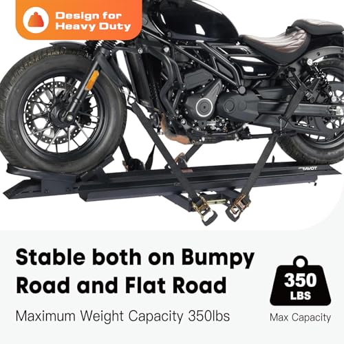 Image of CRAVOT Motorack M1 Motorcycle Hitch Carrier with Ramp, 350lbs Capacity | Dirt Bike Carrier, Foldable Hauler Hitch Mount Rack Anti-Rattle Up to 4-inch Fat Tire 2 inch Receiver