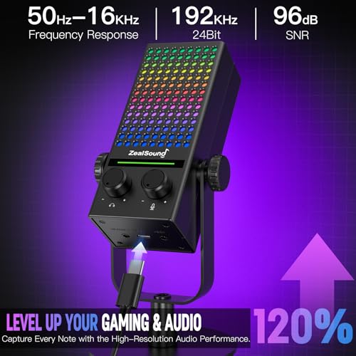 Image of ZealSound USB Gaming Microphone for Xbox PC Mac iPhone & Android, Noise Reduction Mic with One-Tap Mute, Gain Control, Zero-Latency Monitoring & RGB Lighting, for YouTube TikTok Podcasting & Streaming