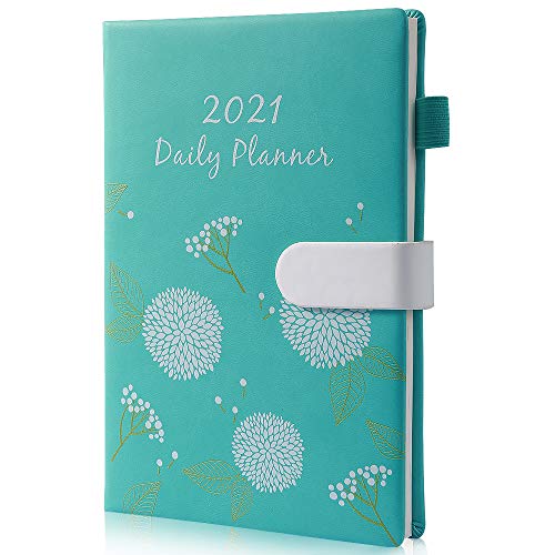 Daily Planner 2021 Monthly Weekly Planner,A5 Soft Leather Work Life Daily Planner with Month Budget,Weekly Punch Card Plan,Magnetic Snap Closure Personal Planner Agenda Green