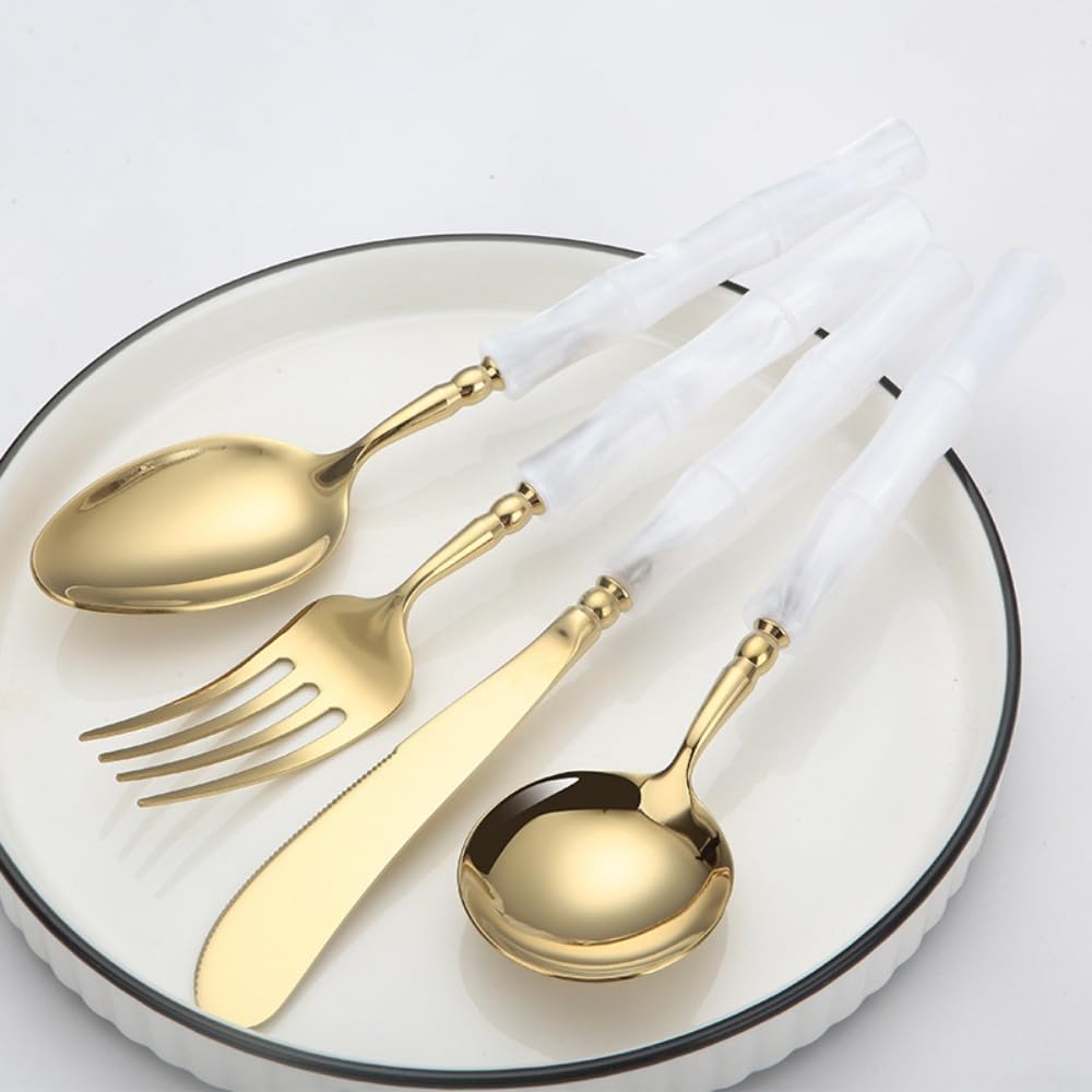 Manico Acrilico Cucina Acciaio Inox Argenteria Stoviglie Posate Set Bistecca Coltello Forchetta Cucchiaio Cucchiaino (Oro viola,Coltello affilato - 6 pezzi)