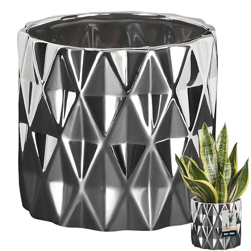 KOTARBAU® Keramik Blumentopf Übertopf Glasiert Silber Zylindrische...