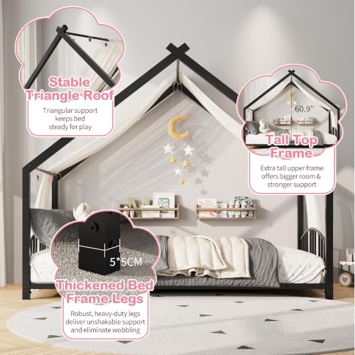 Image of Garvee Twin Size House Shape Bed Frame with Rail, Black