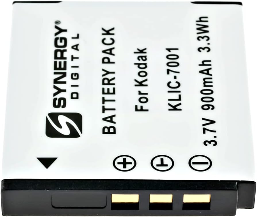 Synergy Digital Camera Battery, Compatible with Kodak KLIC-7001 Battery (Li-Ion, 3.7V, 900mAh) - Ultra High Capacity 1 Count (Pack of 1)