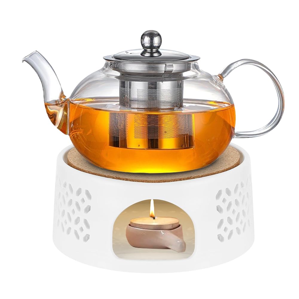 Tetera con calientaplatos LOMUG de cristal de 1000 ml con filtro para té verde y negro