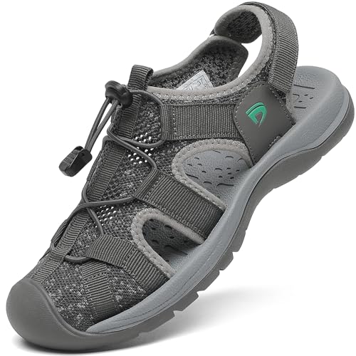 Dannto Sandálias Esportivas Femininas De Bico Fechado, Malha, Para Caminhada Ao Ar Livre, Esportivas, Casuais, Calçado Aquático, Cinza Escuro, 36, Tamanho 6