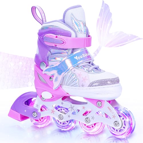 yousulun Inline Skates for Kids and Adults Adjustable Size Roller Skates with Flashing Wheels Single Row Skate Shoes Roller Blades for Children Teens Youth Beginner Sport Skating (Purple M)
