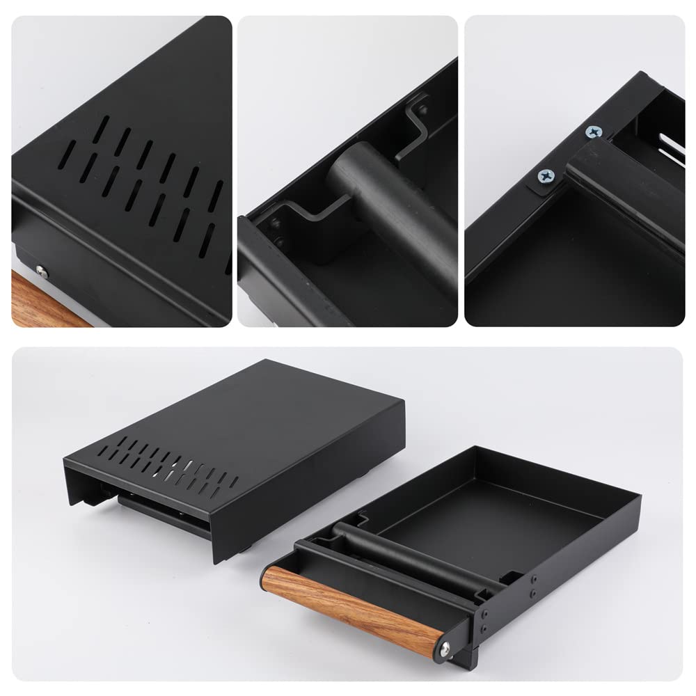 Knock Box Per Caffè Espresso Con Cassetto, Acciaio Inox Nero, Barra In Gomma, Manico In Noce