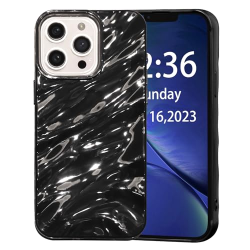 AKABEILA Case for iPhone 14 Pro Max Case 6.7 Inch Water Ripple Pattern TPU Phone Case Slim Shockproof 3D Non-Slip Glitter Sparkle Glossy Cover Black