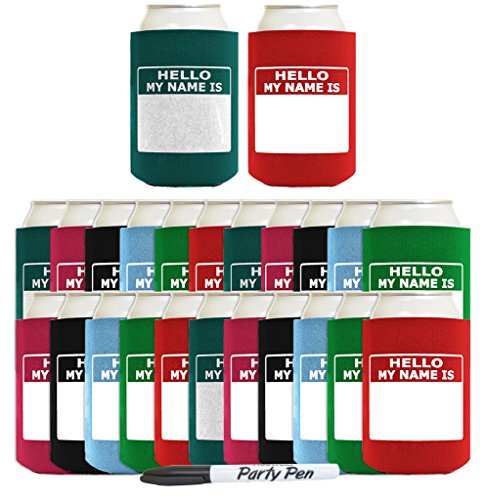 Can Beverage Coolers Writable Hello My Name Is Name Tag Set 24-Pack Can Drink Thermocoolers Party Pack and Marker