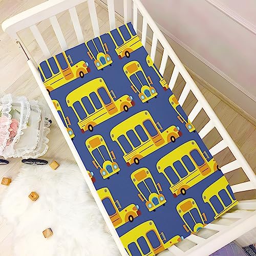 Image of Yellow School Bus Car Crib Sheets Soft Breathable Fitted Baby Crib Sheets Mattress Cover for Girl Boys, 52 inch x 28 inch x 9 inch