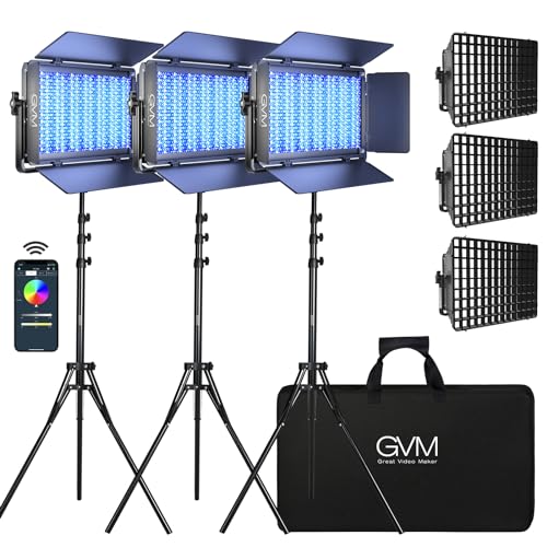 GVM 1500D RGB LED Video Light with Softbox, 75W Video Lighting Kit with Bluetooth Control, 3 Packs Led Panel Light for Photography, YouTube Studio, Broadcasting, 18 Kinds Lighting Scene