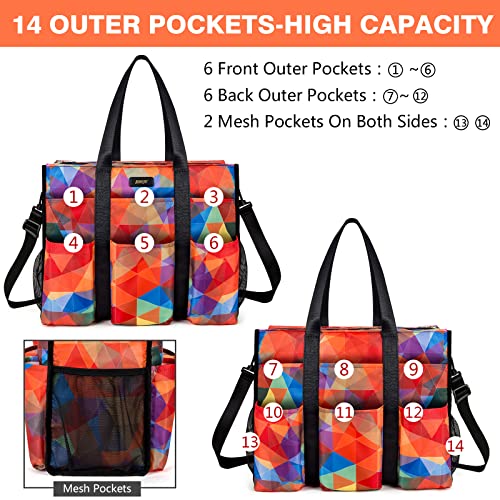 Image of IBFUN Utility Tote Bag with 24 Pockets, Large Teacher Tote for Women with Laptop Compartment, Travel Tote Bag with Zip Top
