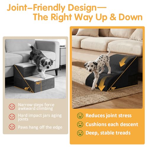 Image of Topmart High Density Extended Foam Dog Ramp&Steps 2 Tiers,11.8 inch High | Non-Slip Dog Stairs,Soft Foam Pet Ladder with Removable Cover,Best for Injured,Older Cats,Pets with Joint Pain