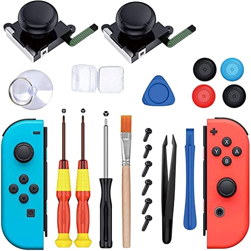 Mailink Palanca de mando analógica de repuesto 3D compatible con controlador Joy Con de Nintendo Switch, incluye herramienta de destornillador de tres alas y cruz + 4 tapas de pulgar