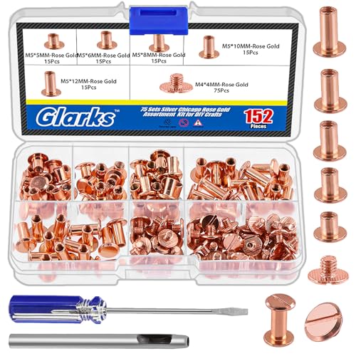 Vis Chicago en or rose Glarks M5 kit de 150 pièces de rivets à tête plate pour maroquinerie