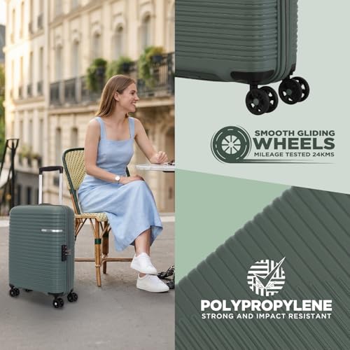 Image of American Tourister Liftoff+ | Small Size Cabin Trolley Bag (55 cm) for Travel | 360 8 Wheel Travel Luggage | Hard Case Polypropylene (PP) Suitcase | Mounted TSA Lock | Dark Olive