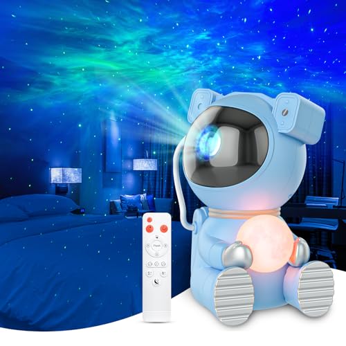 Astronaut Galaxy Projector, Star Projector with Timer and Remote, Night Light with Moon Lamp, LED Nebula Lamp for Kids Adults, Room Decor Gift (Blue Pro)