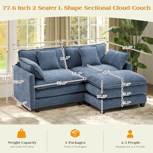 Image of 77.6 inch Modular Sectional Sofa,Loveseat Couch for Living Room, Modern Deep Seat Sofa 2 Seater Chenille Fabric Comfy Cloud Couches with Throw Pillows & Ottoman for,Apartment
