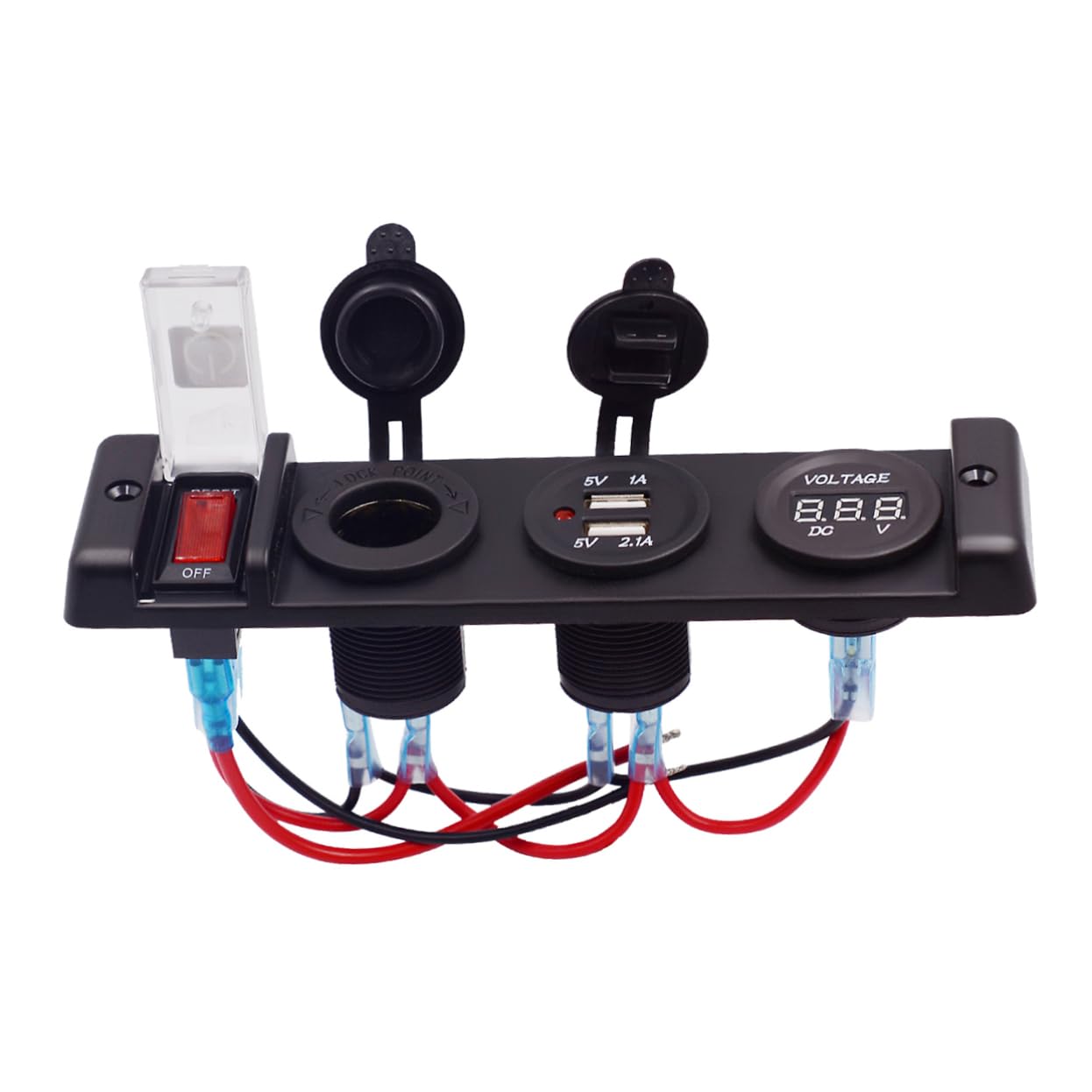 FUNOMOCYA Car Boat Round Rocker Panel Socket Dc12v Voltmeter Circuit Breaker Automotive Dual USB Charger