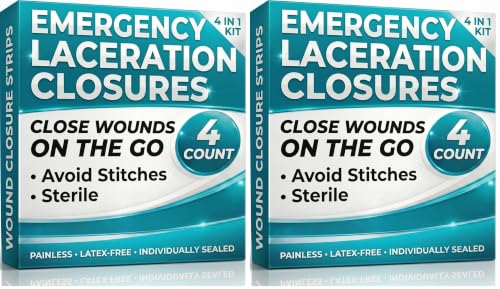 Image of ViveCare Emergency Laceration Closures (4 PCS) - Close Wounds Without Stitches - Butterfly Bandages Wound Closure Kit with Sterile Strips, Island Dressings, Alcohol Wipes & Swabs (Pack of 2)