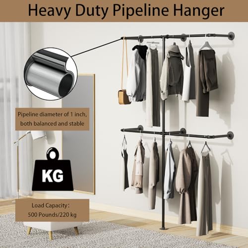 YheenLf Metal Perchero pie, Armario Abierto Vestidor, perchero pared, clothing rack, barra para colgar ropa, colgadores de ropa, Vestidores Armarios, 120x180cm - imagen 2