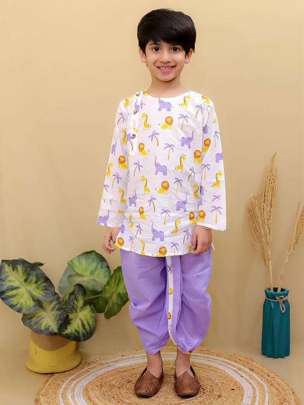 Image of superminis Boys Dhoti Kurta Set Cotton Animal Print Full Sleeves Ethnic Wear for Kids Boys | Kurta Dhoti for Baby Boy 0-3 Months to 8 Years | Traditional Dress for Festive