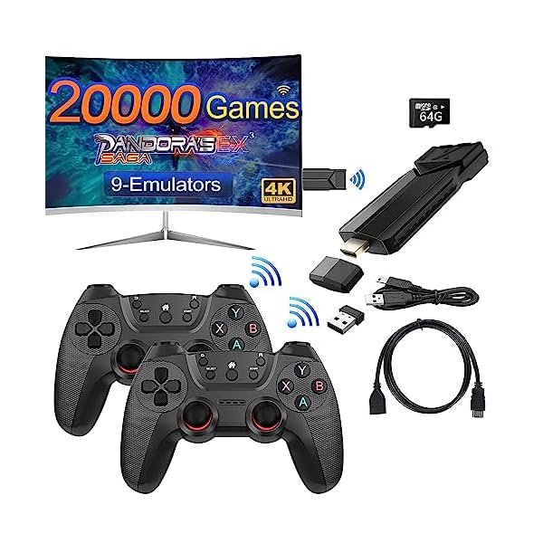 KZLVN 20000+ Games,Dual 2.4G Wireless Premium Controllers,Wireless Retro Game Console, Handheld Console, Plug and Play Video Game Stick, 9 emulators, 4K HDMI Output, Dual 2.4G Wireless Controllers
