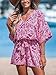 CUPSHE Women's Summer Romper Abstract Print V Neck 3/4 Sleeve Loose Drawstring Mini Jumpsuit Wide Leg Outfit Fuchsia, XS