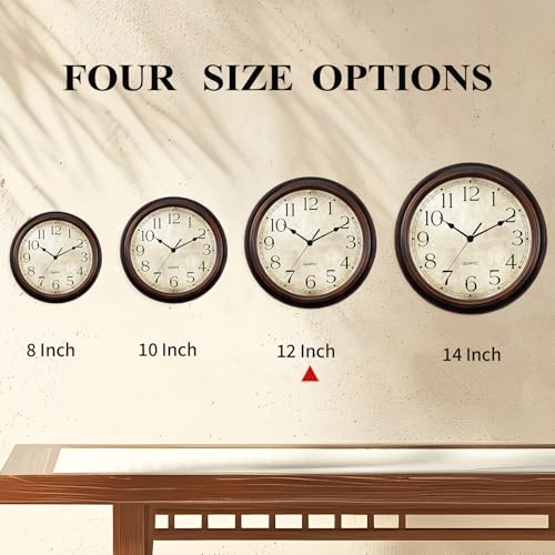 Image of KECYET 12 Inch Wall Clocks Battery Operated Silent Non-Ticking Analog Wall Clock Vintage Retro Rustic Style Decorative for Living Room Kitchen Home Office(Bronze)