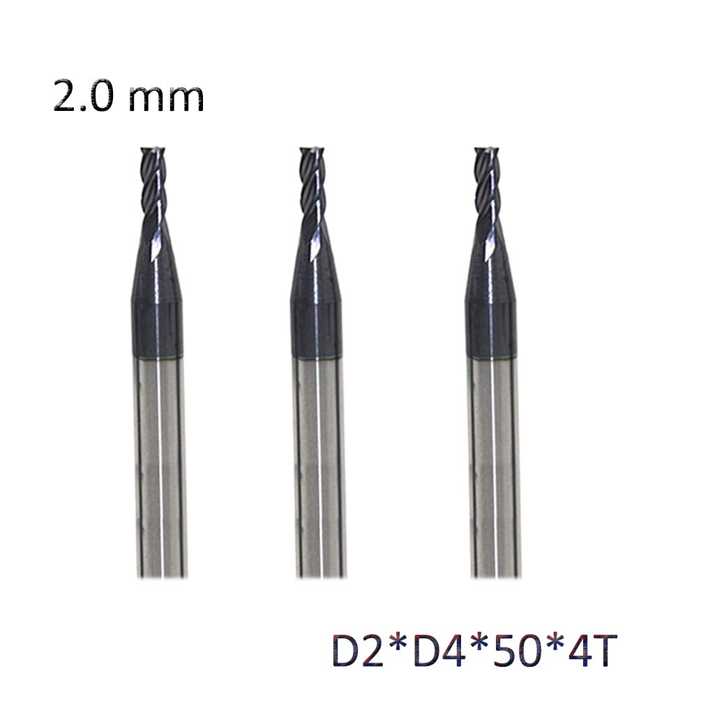 3 Pieces - 2.0 mm End Mill, 4 Flutes, HRC63 Tungsten CNC Router Bit Durable Milling Cutter for Engraving Harden Metal Steel