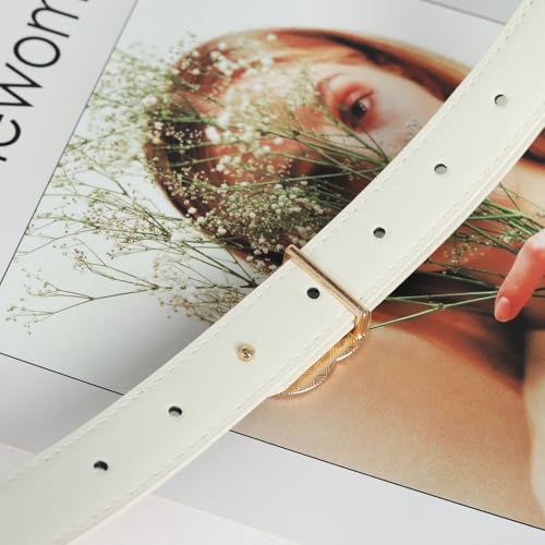 Image of Women's Fashion Classic Metal Buckle Leather Belt with Jeans Dress