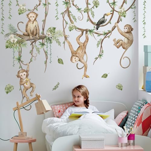 Vinilos decorativos 3D monos en enredadera para pared miniatura 7