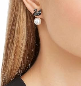SWAROVSKI Women's Iconic Swan Pierced Earring Jackets, Black, Rose