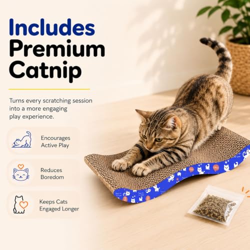 Image of PETS EMPIRE Cat Scratch Pad Cardboard cat scratchers for Indoor Cats Reversible Large Wide Corrugated with Catnip