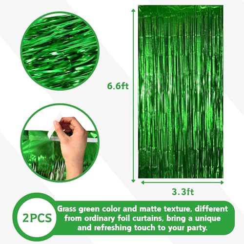 Image of Matte Green Foil Fringe Curtain Backdrop Party Decorations 2PCS