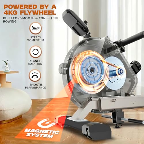 Image of PowerMax Fitness RH-125 Rowing Machine for Home Use, 16-Level Magnetic Adjustable Resistance | 4KG Flywheel | 79cm Slide Rail Length | LCD Display | Full Body Cardio Workout